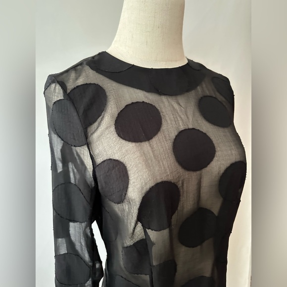 H&M Black Sheer Opaque Large Polka Dot Long Sleeve Blouse With Back Zipper - Picture 9 of 9